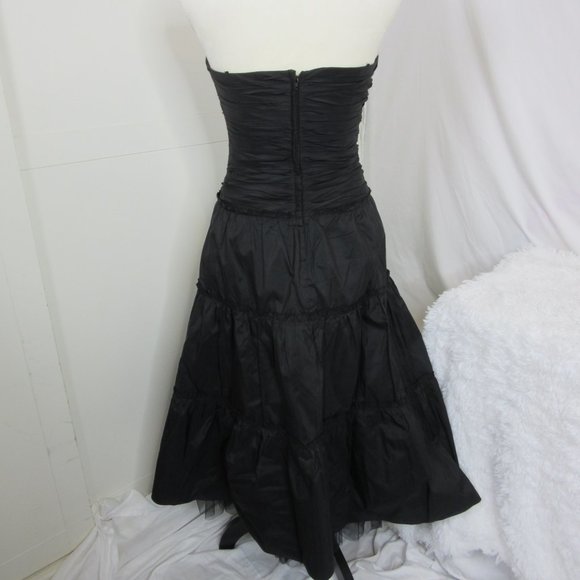 BCBG MaxAzria Black Silk Strapless Tiered Ruffle Formal Semi Midi Dress Size 4 - Picture 5 of 11